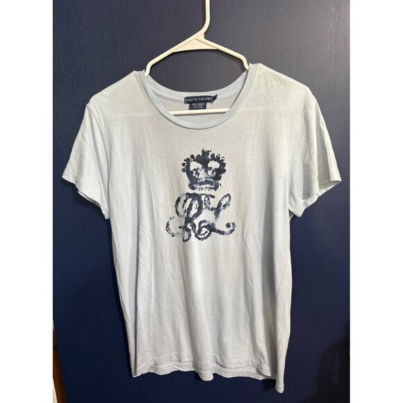 Ralph Lauren Blue label womens Cotton T-Shirt With Crown & RL Logo Print Size L - Picture 1 of 4